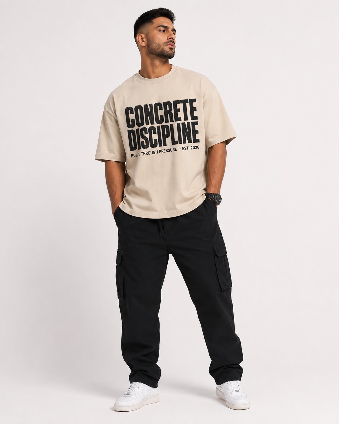 Concrete Discipline Men's Oversized T-Shirt-Sand-1