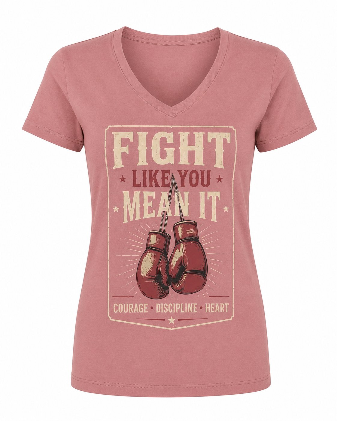 Fight Like You Mean It Women's V-Neck T-Shirt-Dusty Rose-3