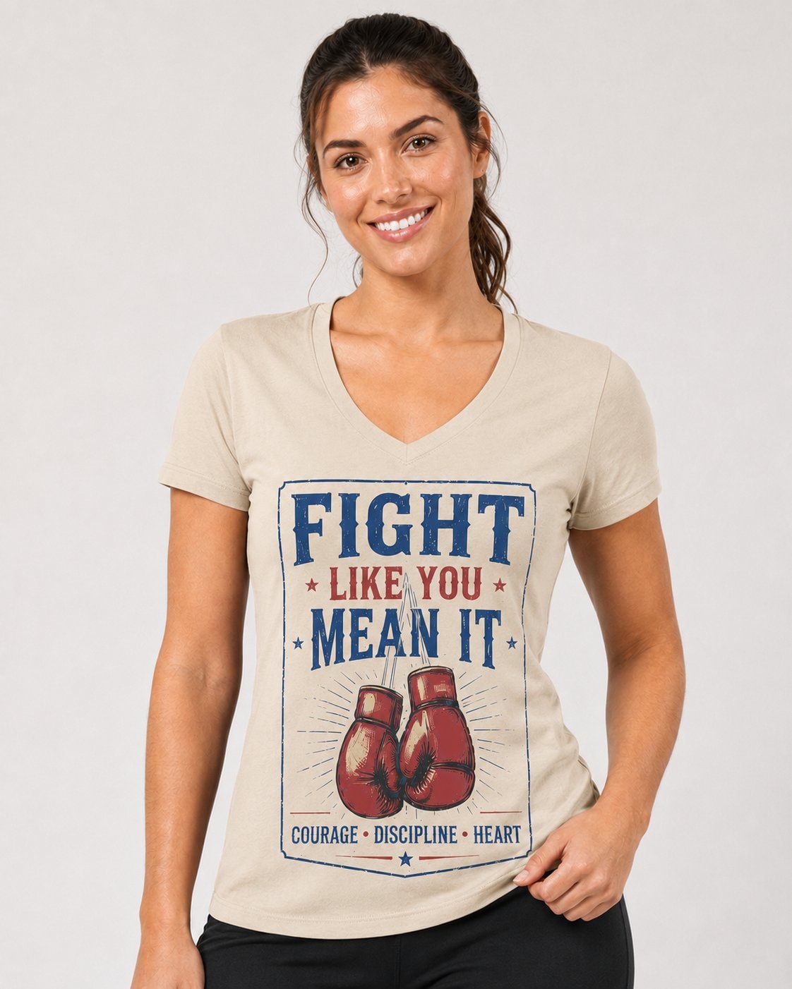 Fight Like You Mean It Women's V-Neck T-Shirt-Sand-2
