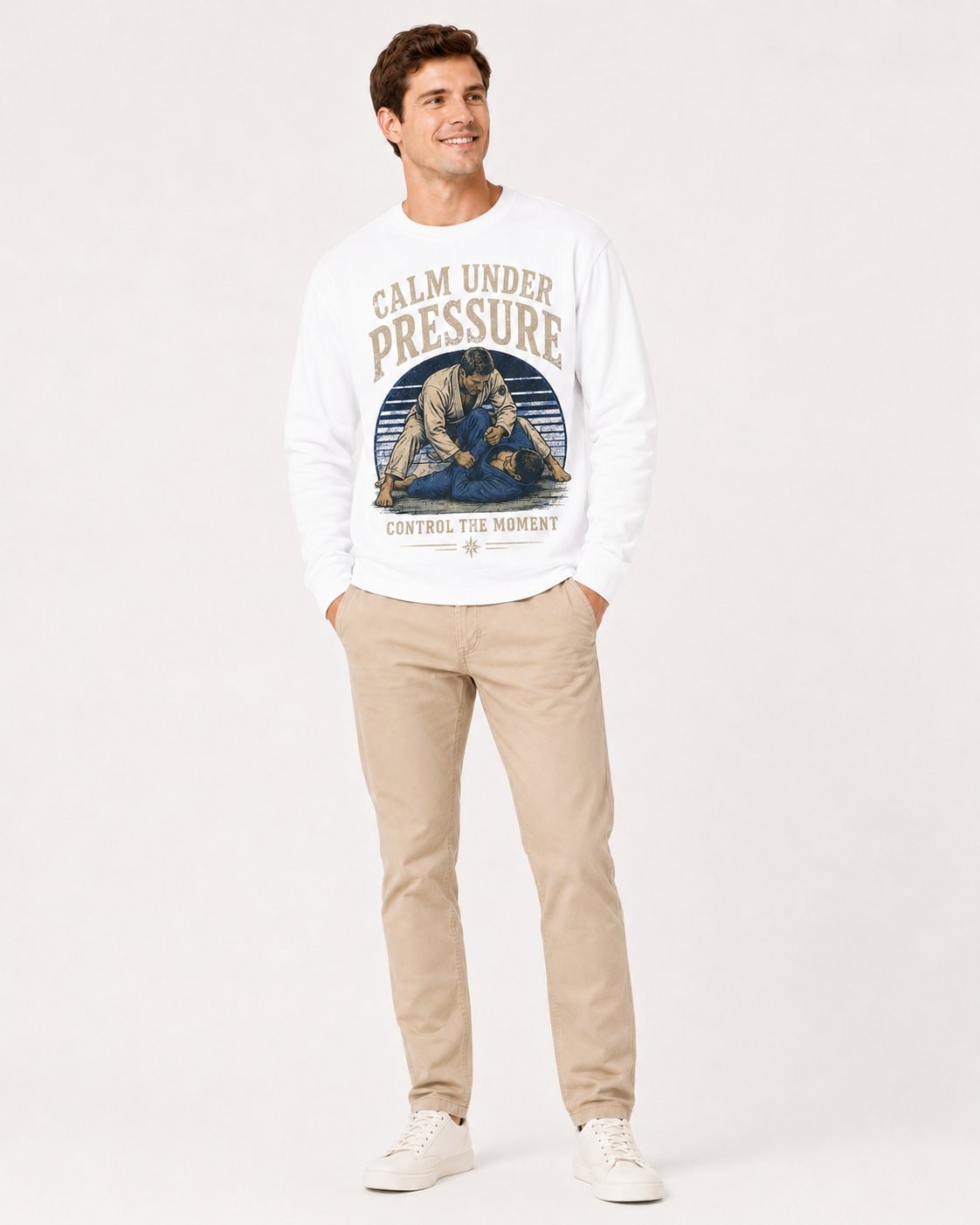 Calm Under Pressure Men's Long Sleeve Shirt-White-1