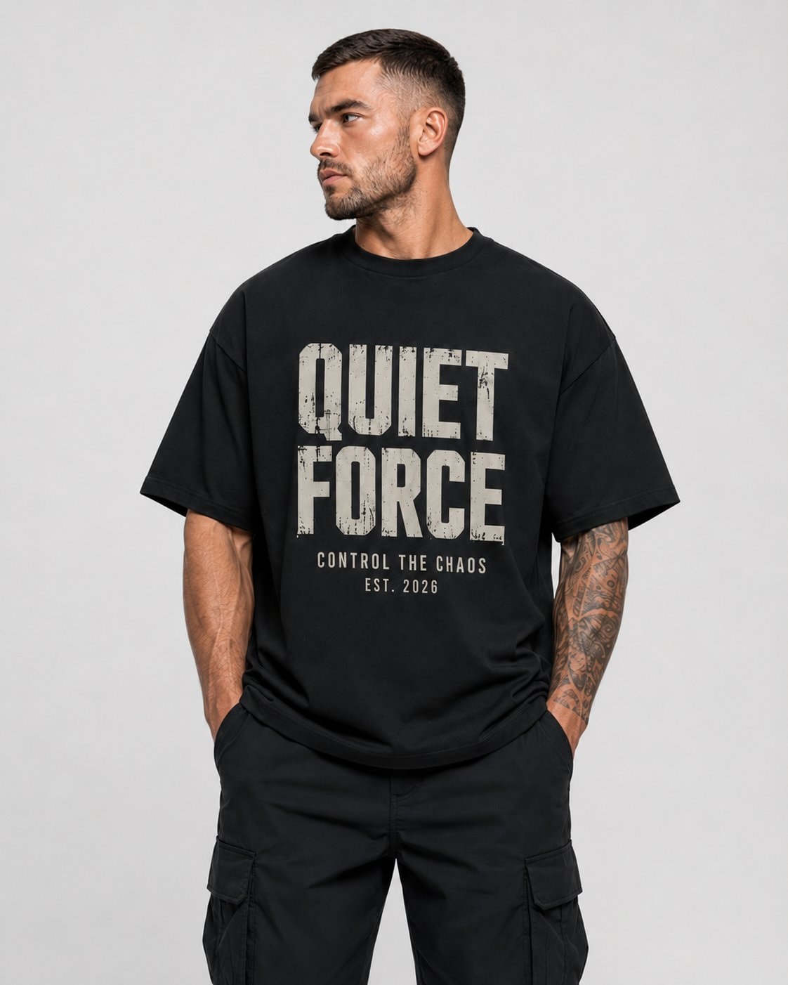 Quiet Force Men's Heavyweight T-Shirt-Black-2