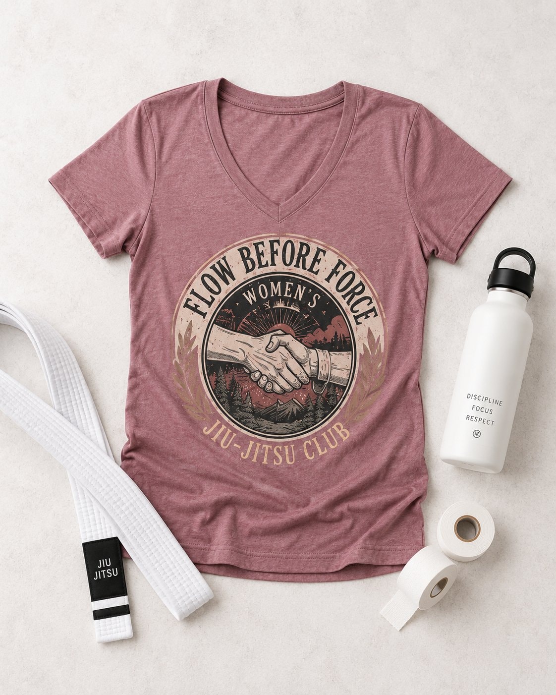 Flow Before Force Women's V-Neck T-Shirt-Mauve-4