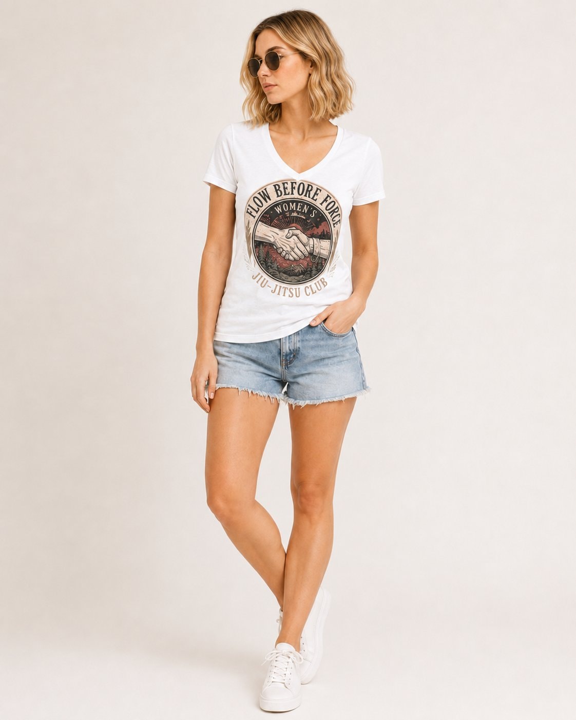 Flow Before Force Women's V-Neck T-Shirt-White-1