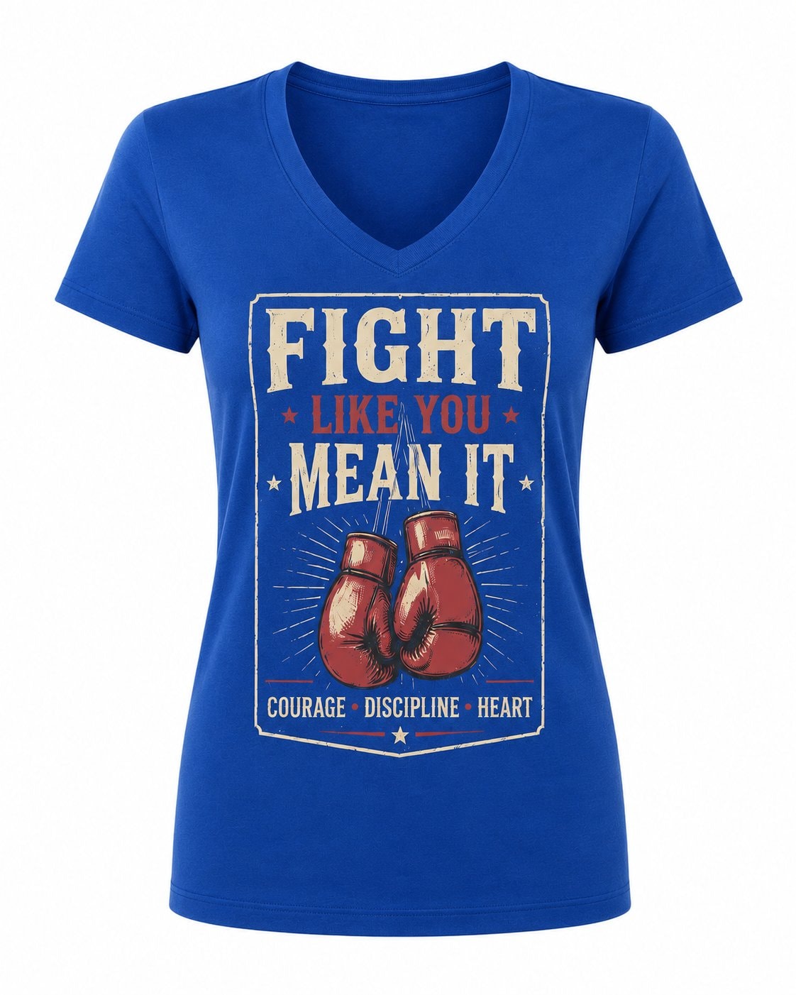 Fight Like You Mean It Women's V-Neck T-Shirt-Royal Blue-3