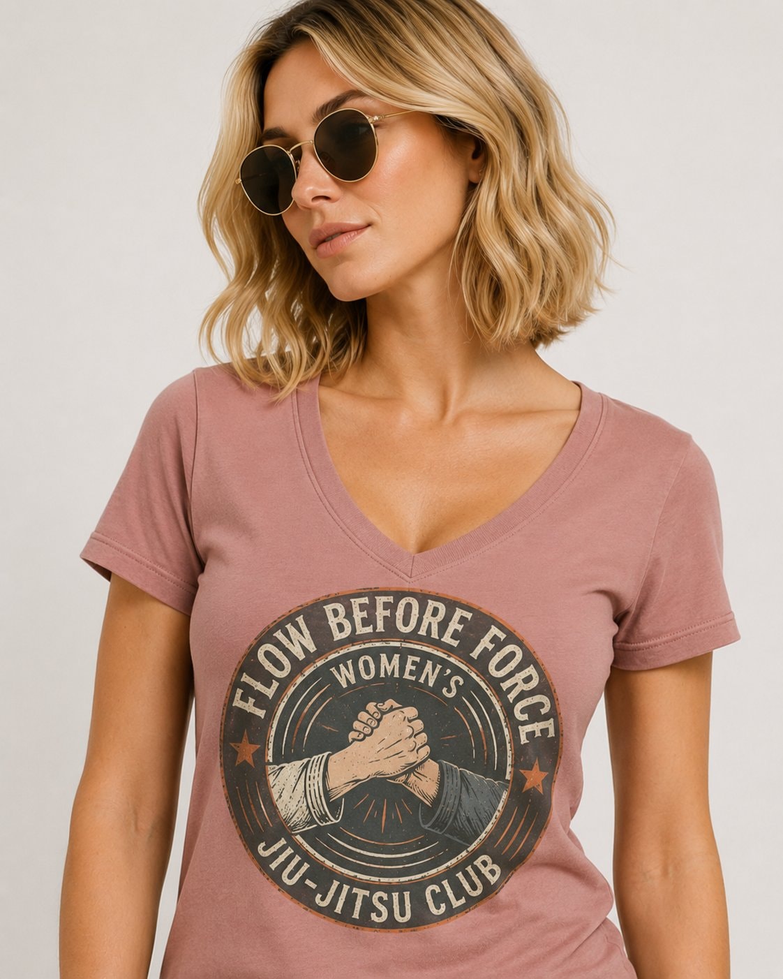 Flow Before Force Women's V-Neck T-Shirt-Dusty Rose-2