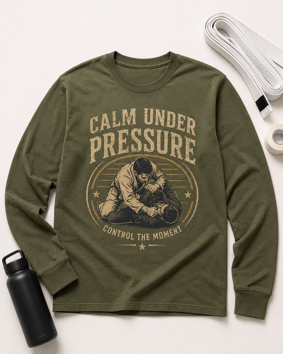 Calm Under Pressure Men's Long Sleeve Shirt-Military Green-4