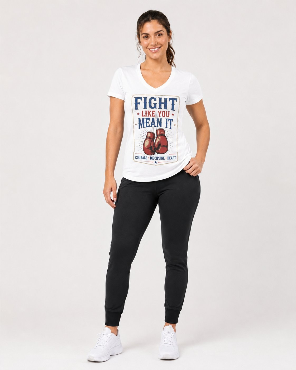 Fight Like You Mean It Women's V-Neck T-Shirt-White-1