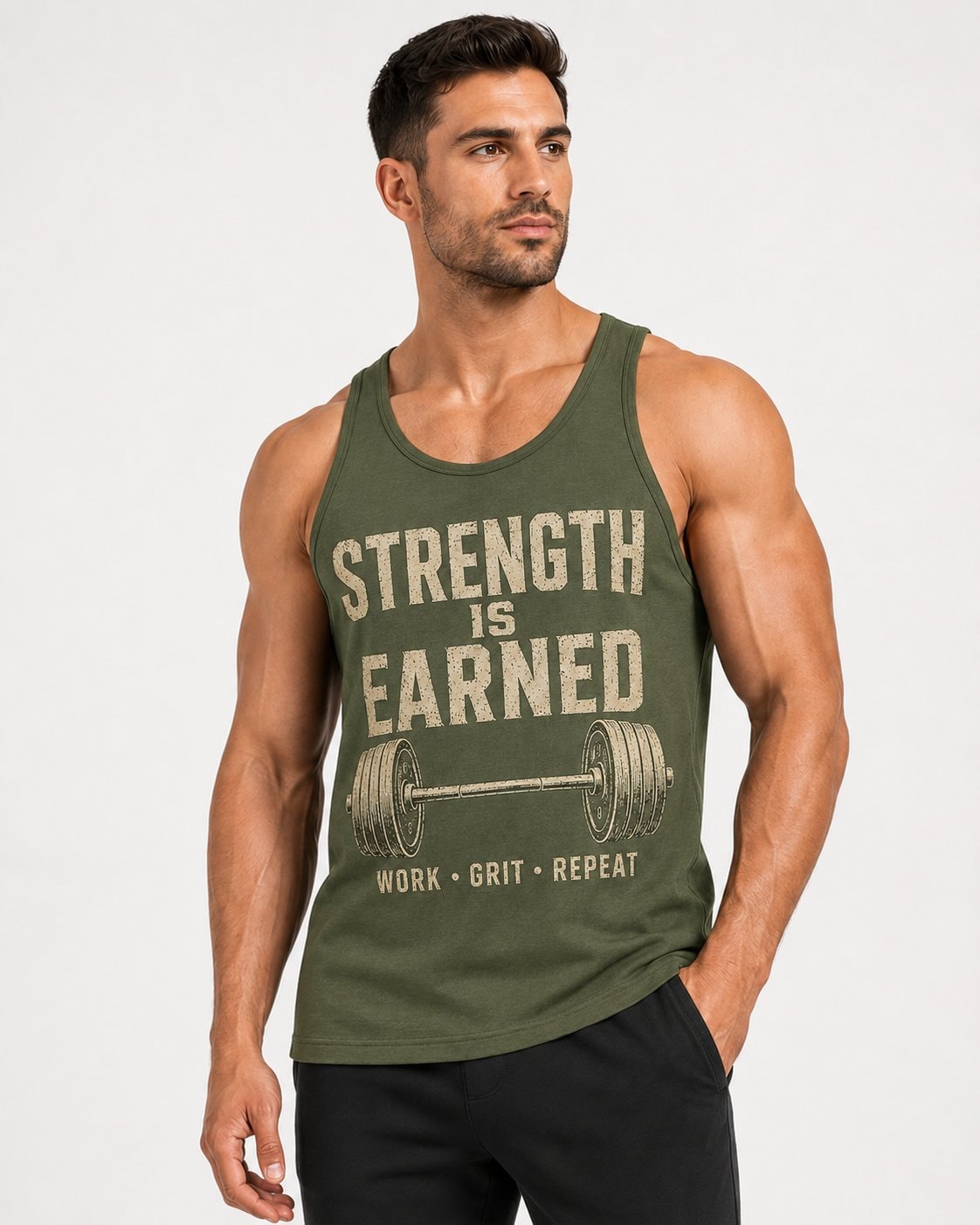Strength Is Earned Men's Tank Top-Military Green-2