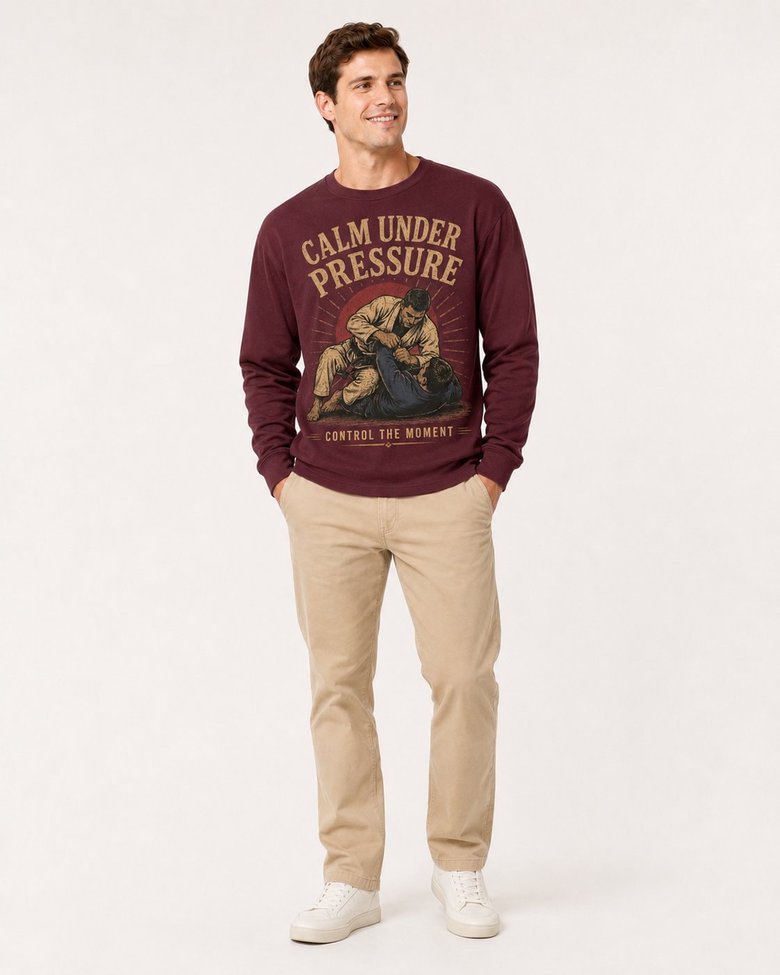 Calm Under Pressure Men's Long Sleeve Shirt-Maroon-1