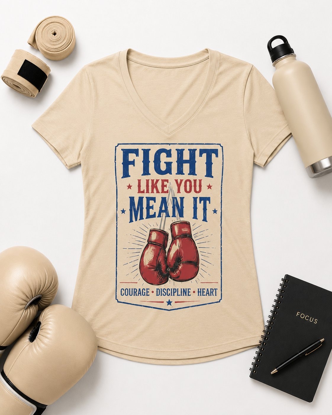Fight Like You Mean It Women's V-Neck T-Shirt-Sand-4