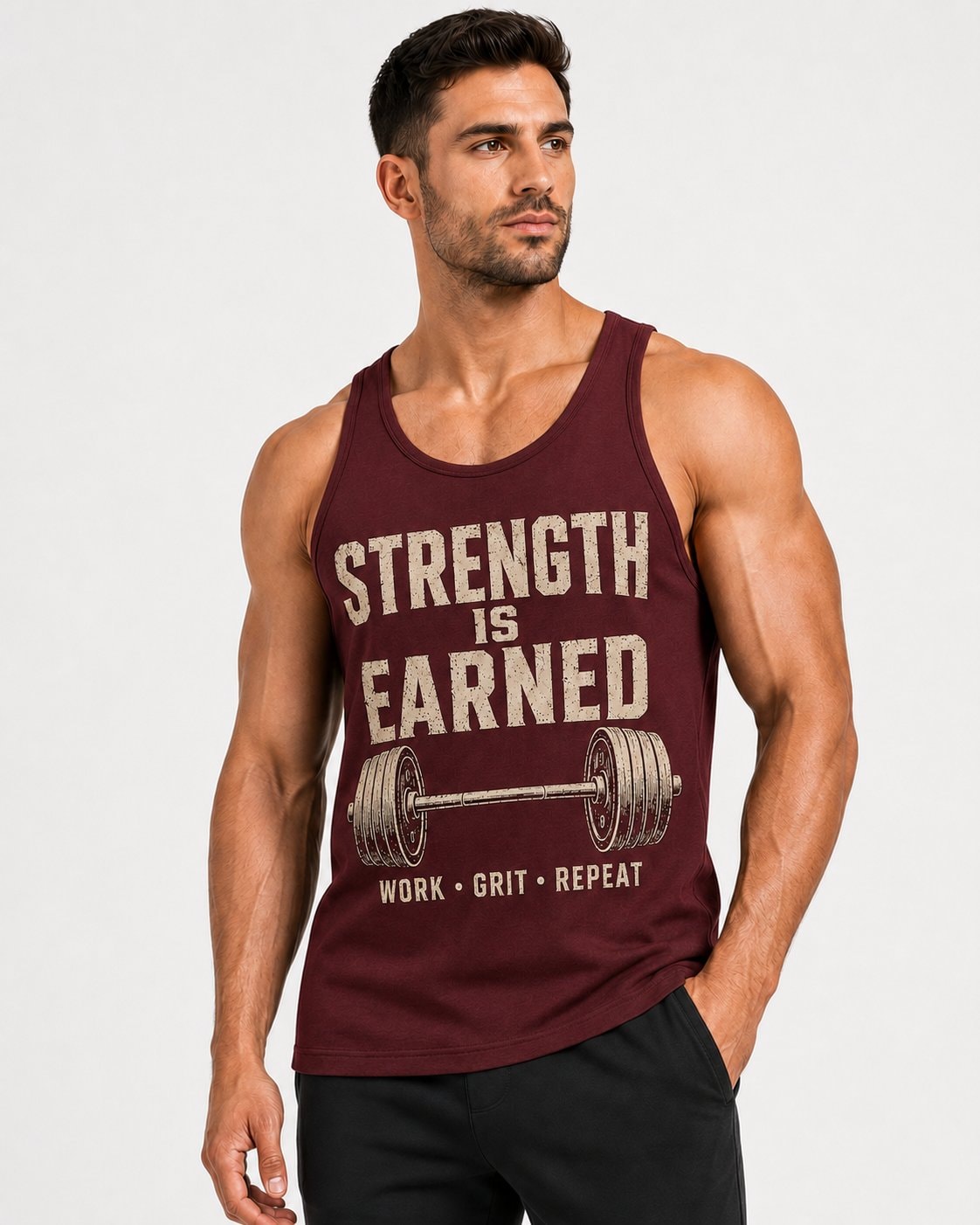 Strength Is Earned Men's Tank Top-Maroon-2