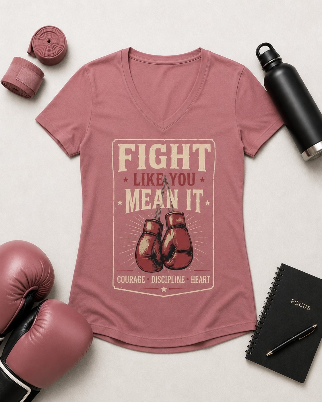 Fight Like You Mean It Women's V-Neck T-Shirt-Dusty Rose-4