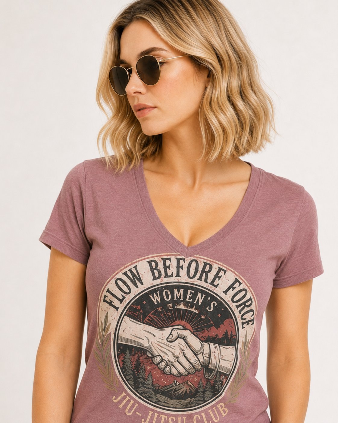Flow Before Force Women's V-Neck T-Shirt-Mauve-2