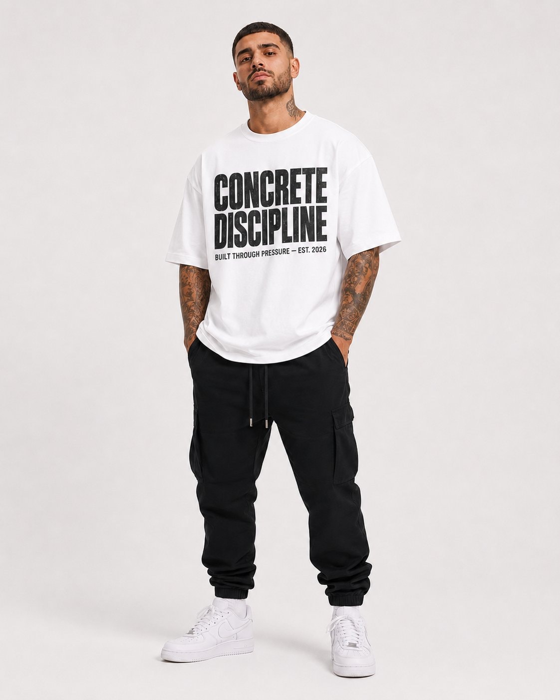 Concrete Discipline Men's Oversized T-Shirt-White-1