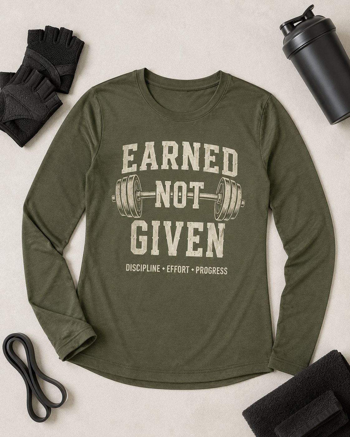 Earned Not Given Women's Long Sleeve Shirt-Military Green-4