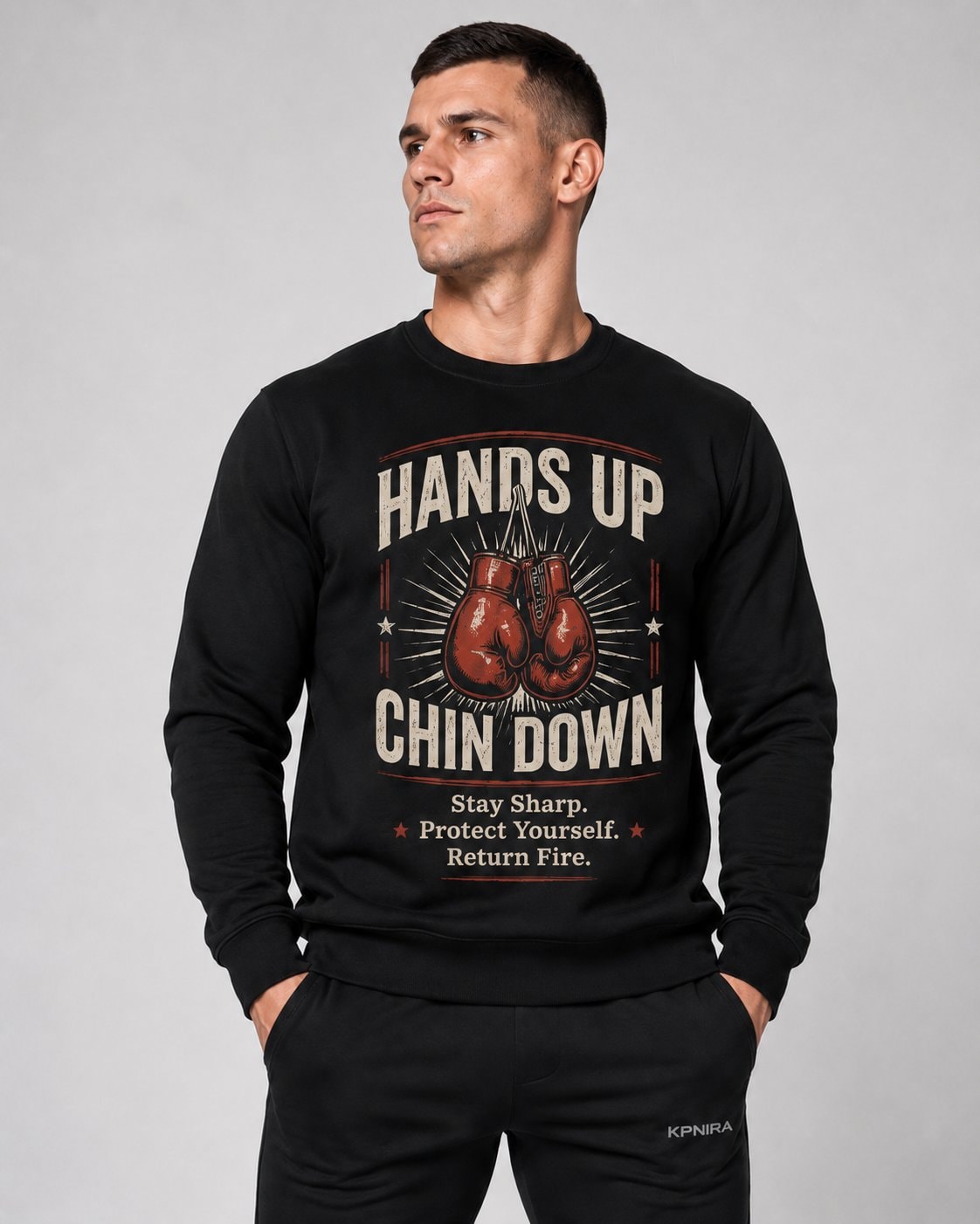 Hands Up Chin Down Men's Sweatshirt-Black-2