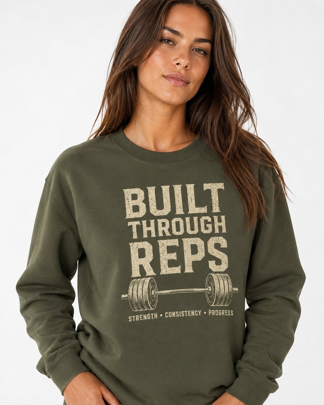Built Through Reps Women's Sweatshirt-Military Green-2