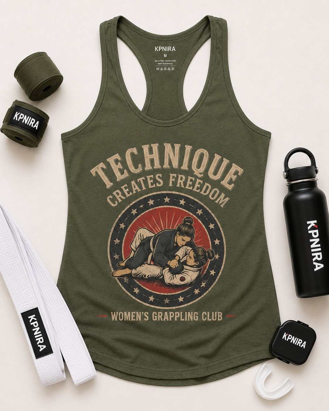 Technique Creates Freedom Women's Racerback Tank Top-Military Green-4