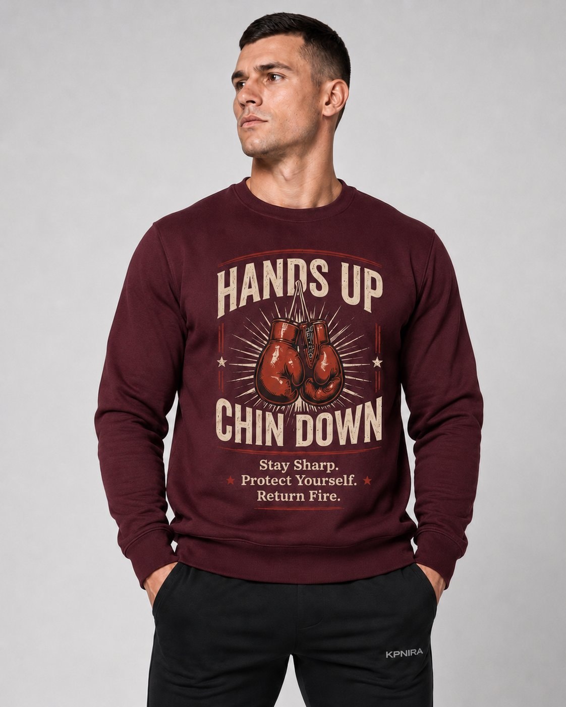Hands Up Chin Down Men's Sweatshirt-Maroon-2