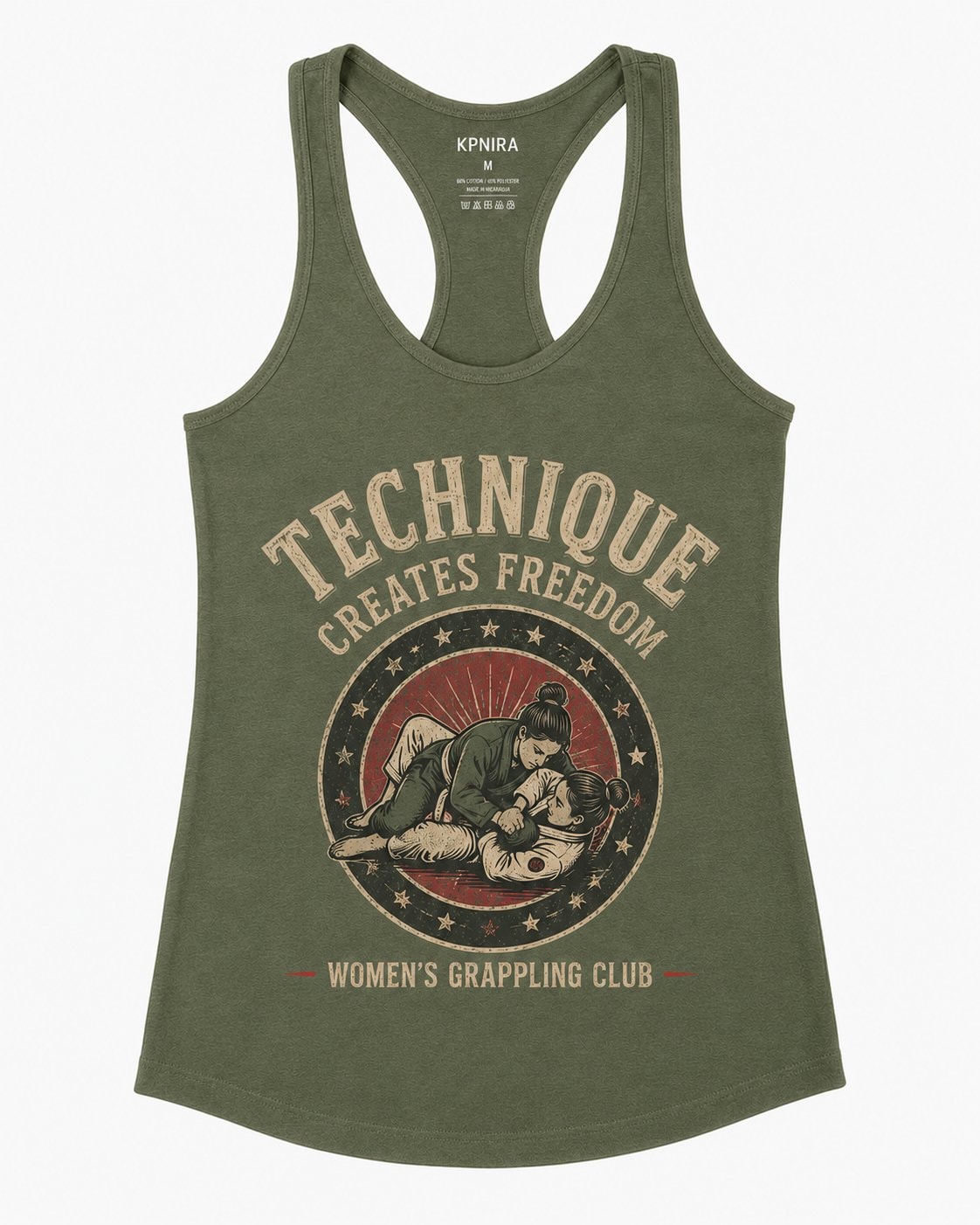 Technique Creates Freedom Women's Racerback Tank Top-Military Green-3