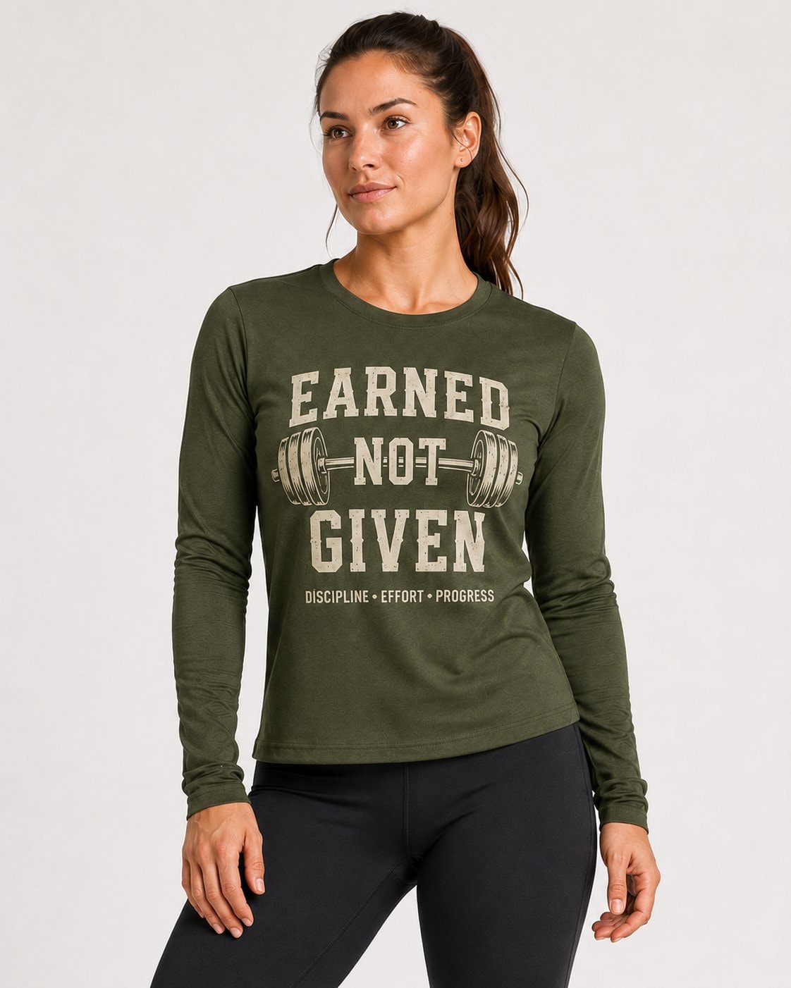 Earned Not Given Women's Long Sleeve Shirt-Military Green-2