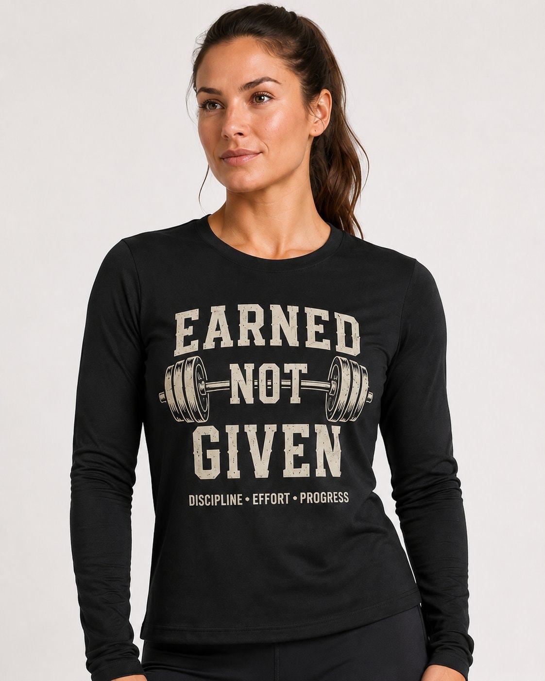 Earned Not Given Women's Long Sleeve Shirt-Black-2