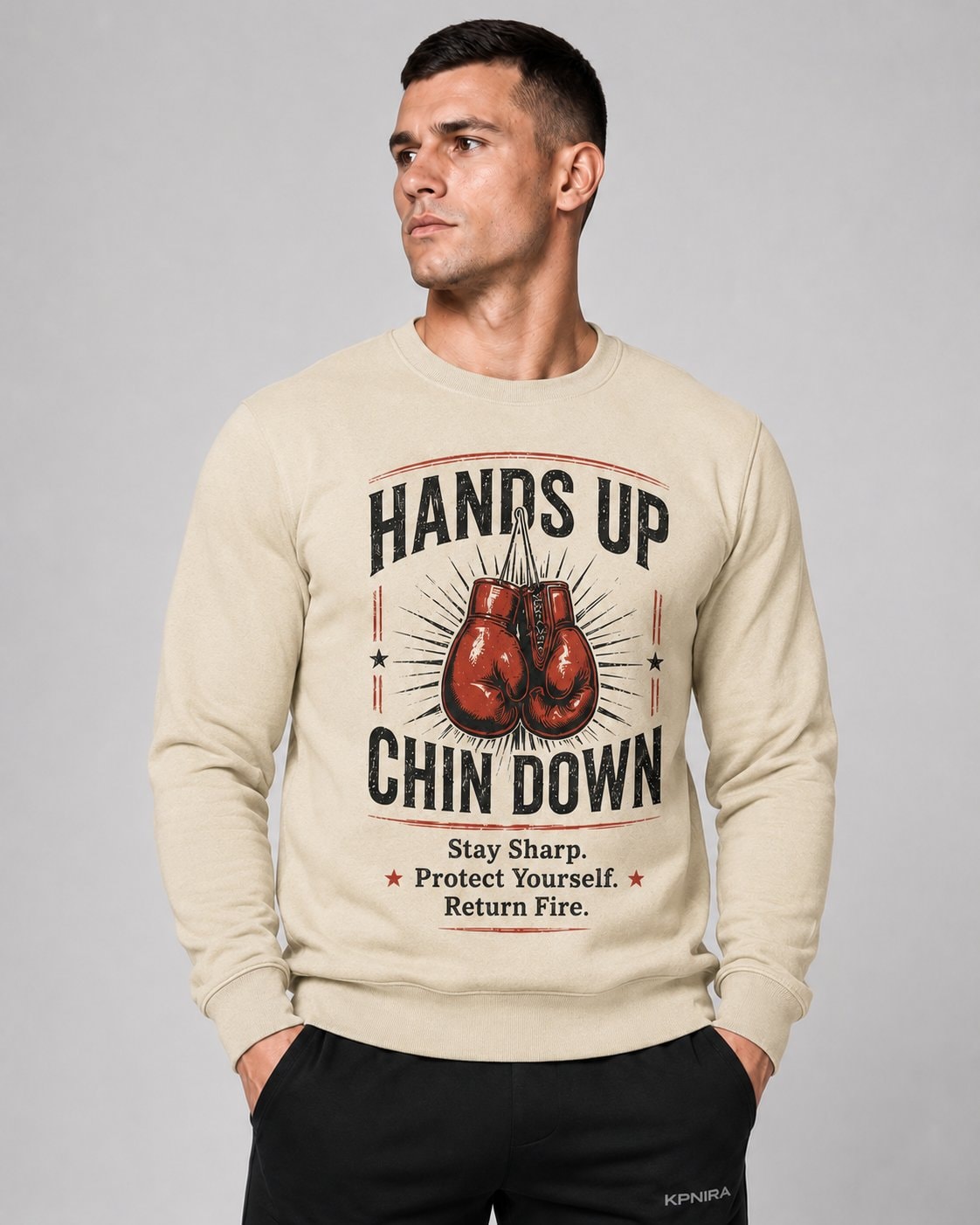 Hands Up Chin Down Men's Sweatshirt-Sand-2
