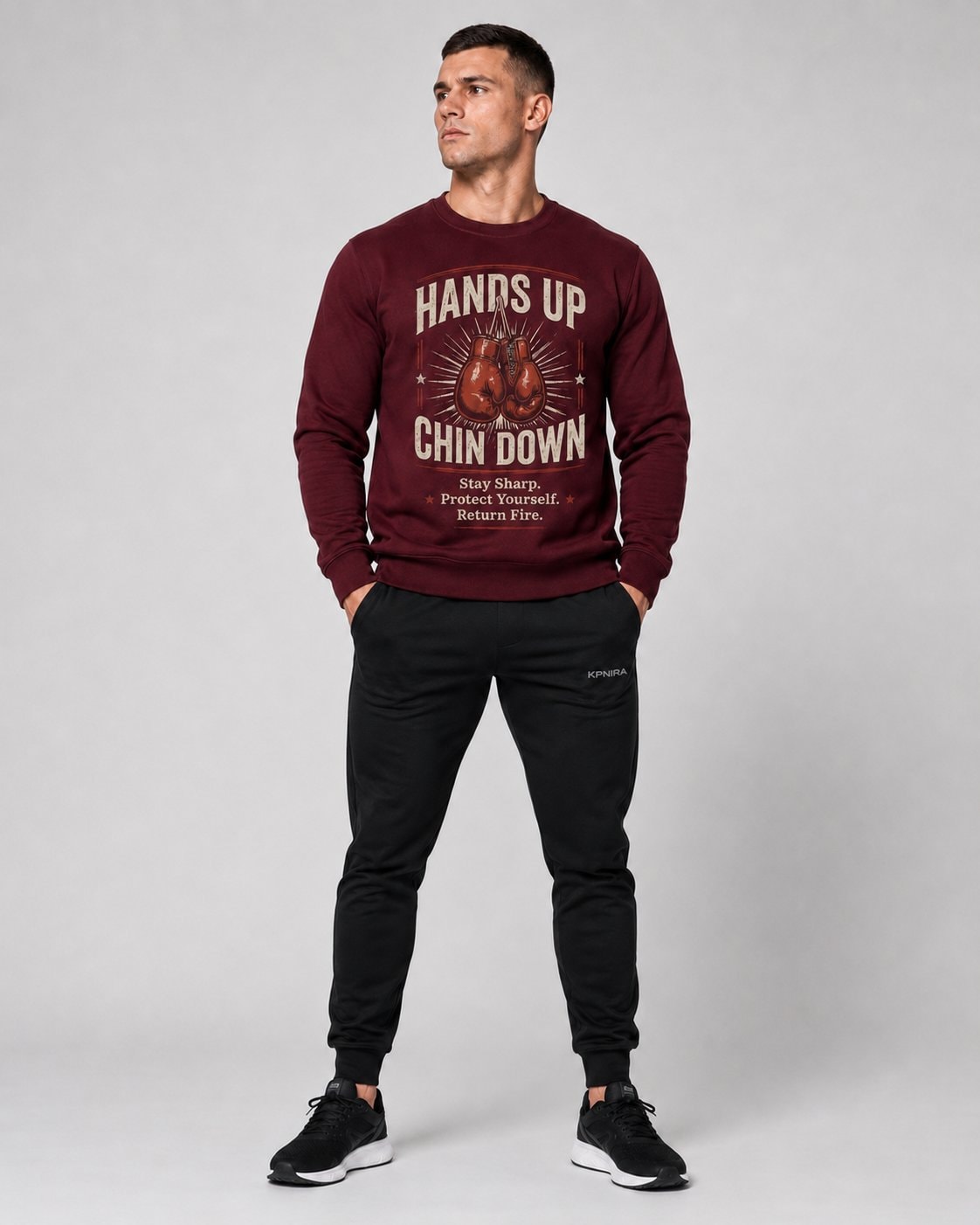 Hands Up Chin Down Men's Sweatshirt-Maroon-1