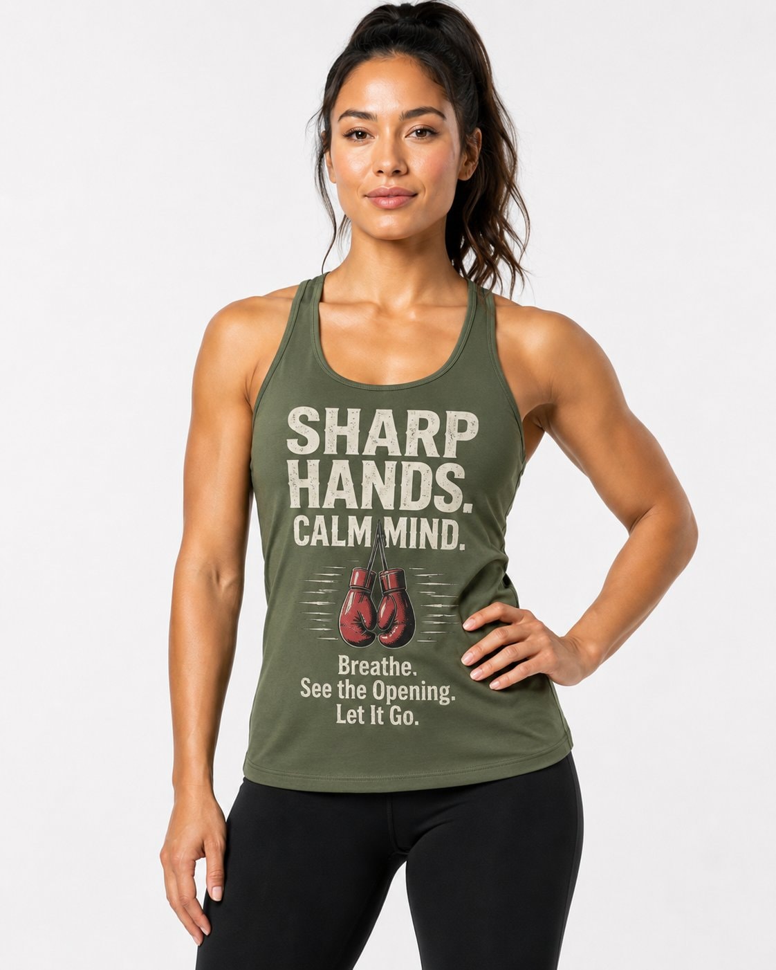 Sharp Hands Calm Mind Women's Tank Top-Military Green-2